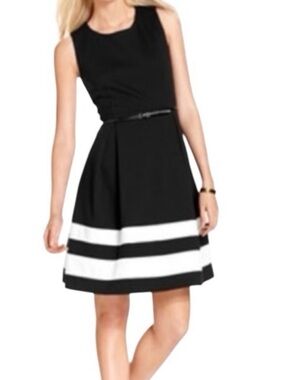 Calvin Klein Black and White Sleeveless Fit-and-Flare Dress